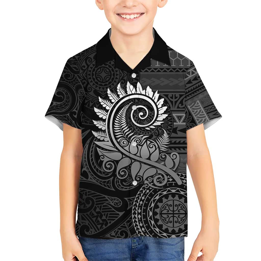 New Zealand Maori Koru Fern Kid Hawaiian Shirt Spiral Polynesian Style Gray LT05 Kid Gray - Polynesian Pride
