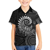 New Zealand Maori Koru Fern Kid Hawaiian Shirt Spiral Polynesian Style Gray LT05 Kid Gray - Polynesian Pride