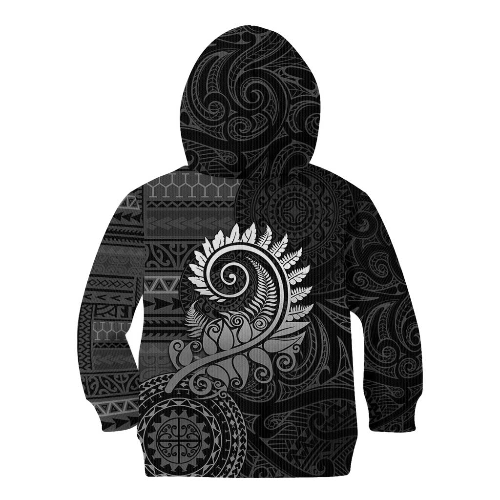 New Zealand Maori Koru Fern Kid Hoodie Spiral Polynesian Style Gray