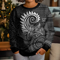 New Zealand Maori Koru Fern Kid Ugly Christmas Sweater Spiral Polynesian Style Gray LT05 - Polynesian Pride