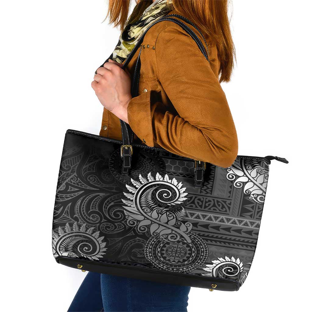 New Zealand Maori Koru Fern Leather Tote Bag Spiral Polynesian Style Gray LT05 Gray - Polynesian Pride