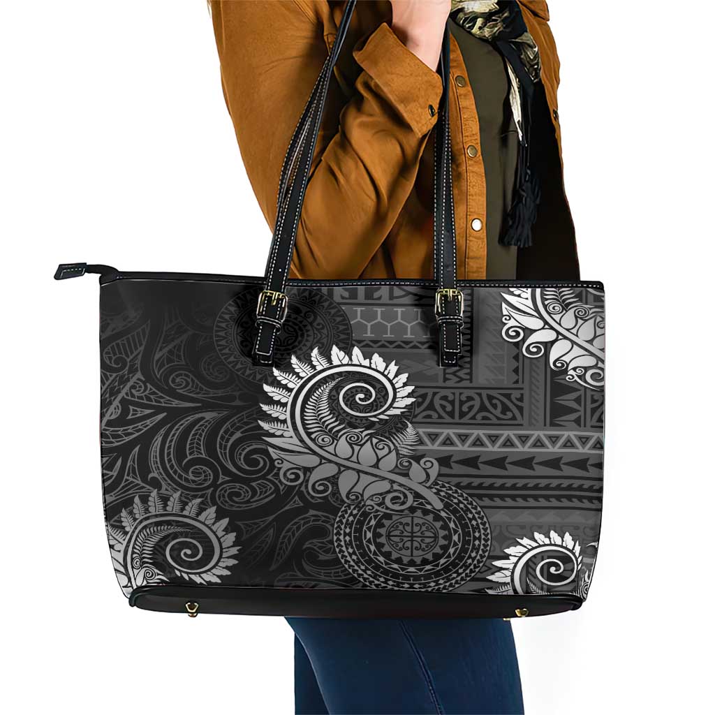 New Zealand Maori Koru Fern Leather Tote Bag Spiral Polynesian Style Gray LT05 - Polynesian Pride