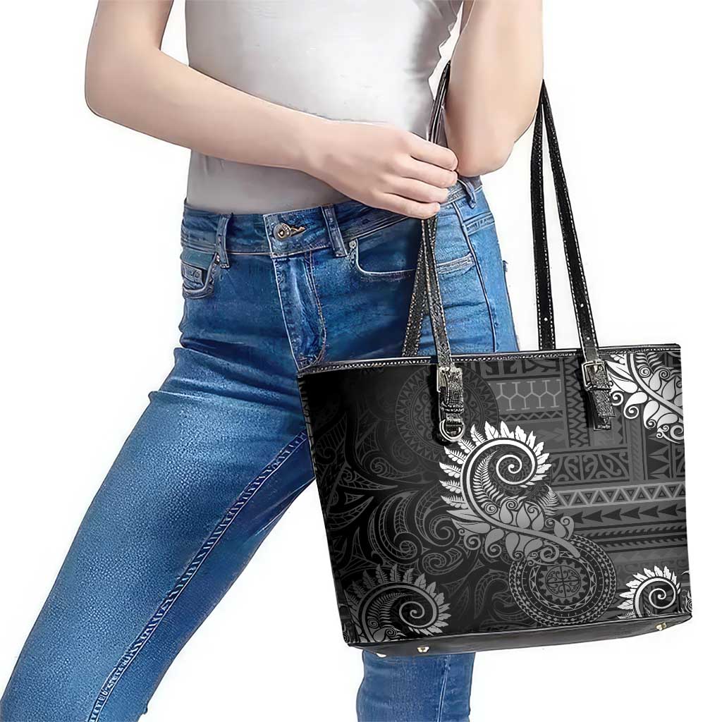 New Zealand Maori Koru Fern Leather Tote Bag Spiral Polynesian Style Gray LT05 - Polynesian Pride