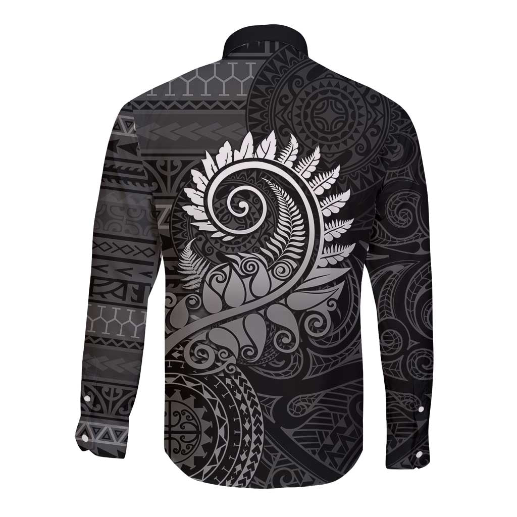 New Zealand Maori Koru Fern Long Sleeve Button Shirt Spiral Polynesian Style Gray LT05 - Polynesian Pride