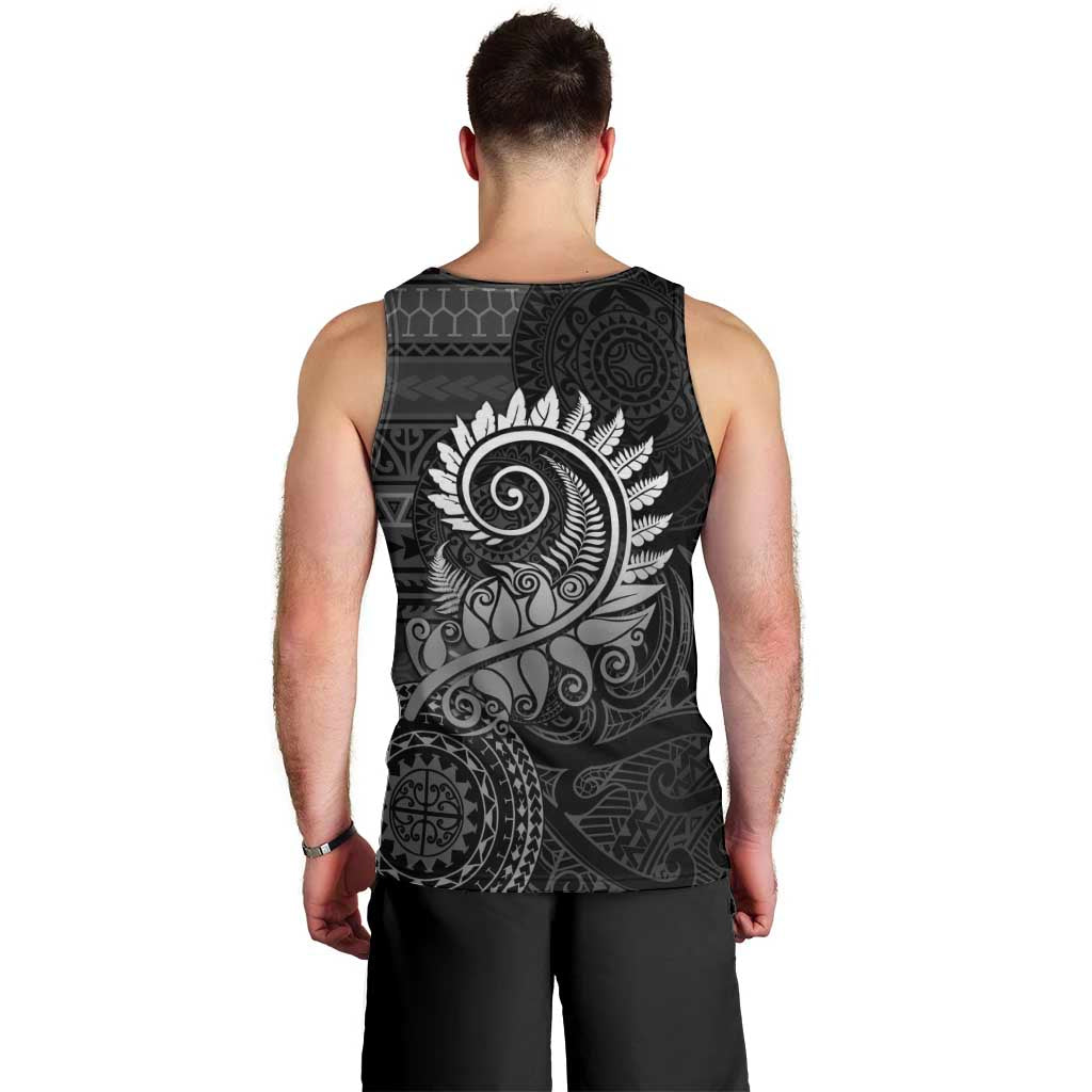 New Zealand Maori Koru Fern Men Tank Top Spiral Polynesian Style Gray