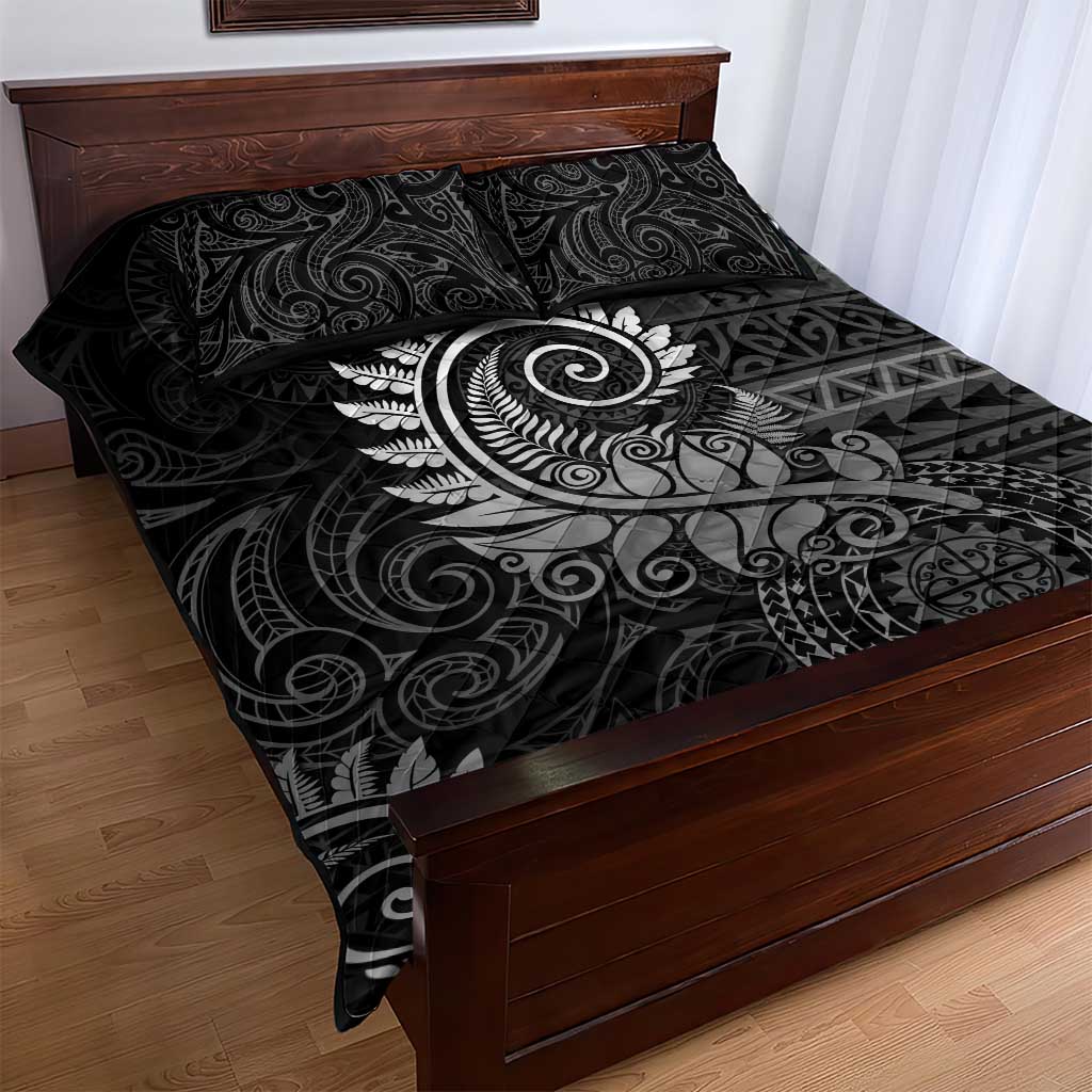 New Zealand Maori Koru Fern Quilt Bed Set Spiral Polynesian Style Gray