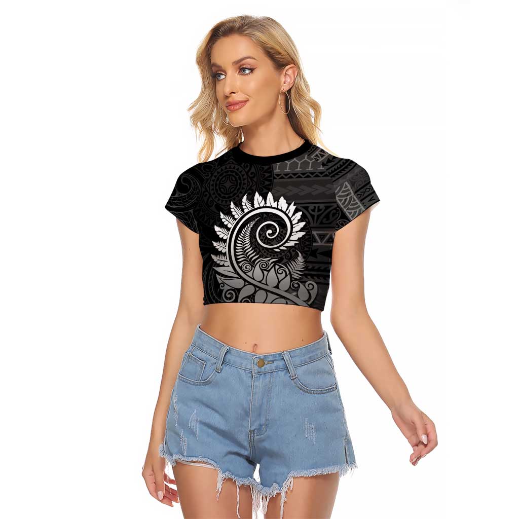 New Zealand Maori Koru Fern Raglan Cropped T Shirt Spiral Polynesian Style Gray LT05 Female Gray - Polynesian Pride