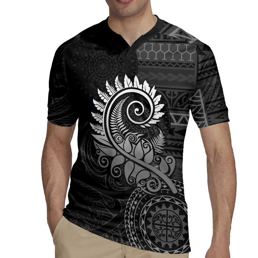 New Zealand Maori Koru Fern Rugby Jersey Spiral Polynesian Style Gray