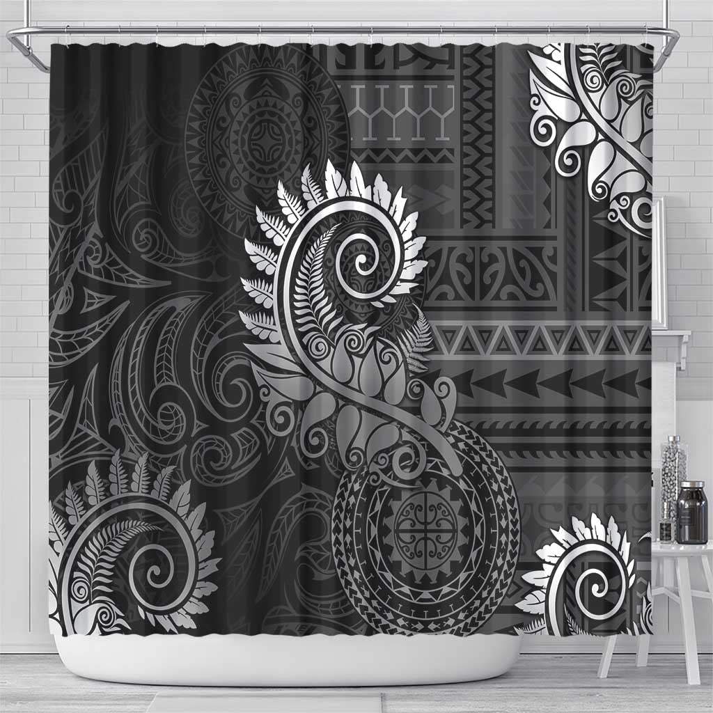 New Zealand Maori Koru Fern Shower Curtain Spiral Polynesian Style Gray LT05 - Polynesian Pride