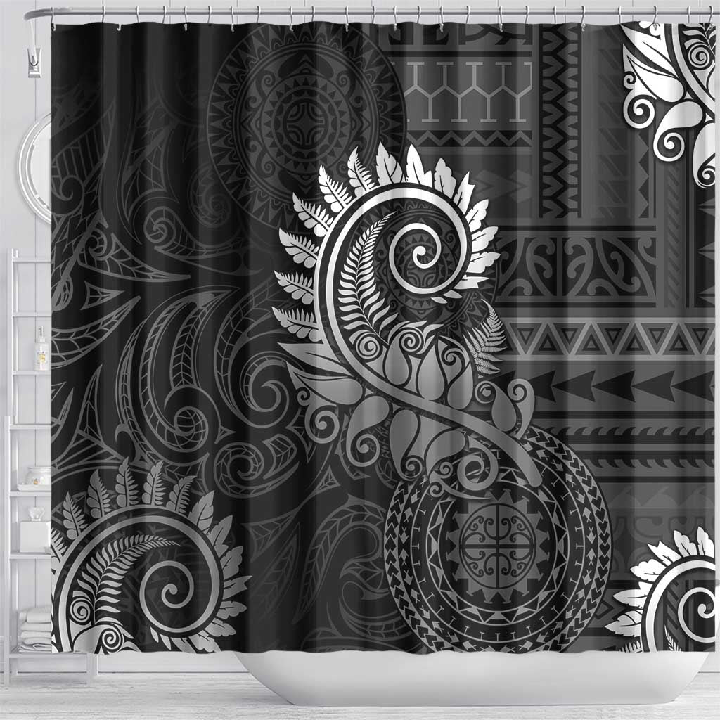 New Zealand Maori Koru Fern Shower Curtain Spiral Polynesian Style Gray LT05 - Polynesian Pride
