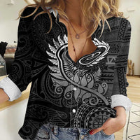 New Zealand Maori Koru Fern Women Casual Shirt Spiral Polynesian Style Gray LT05 Female Gray - Polynesian Pride