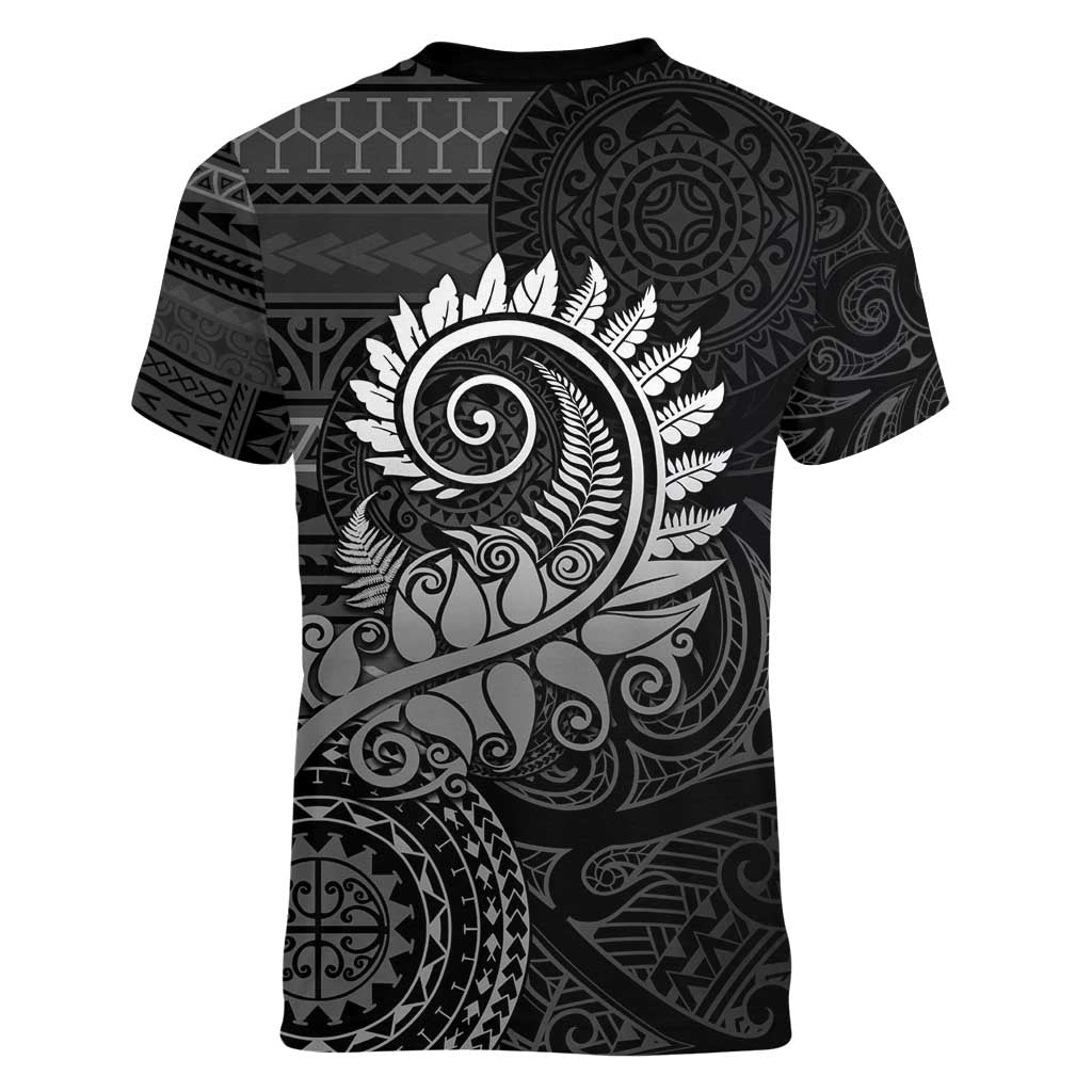 New Zealand Maori Koru Fern Women V-Neck T-Shirt Spiral Polynesian Style Gray LT05 - Polynesian Pride