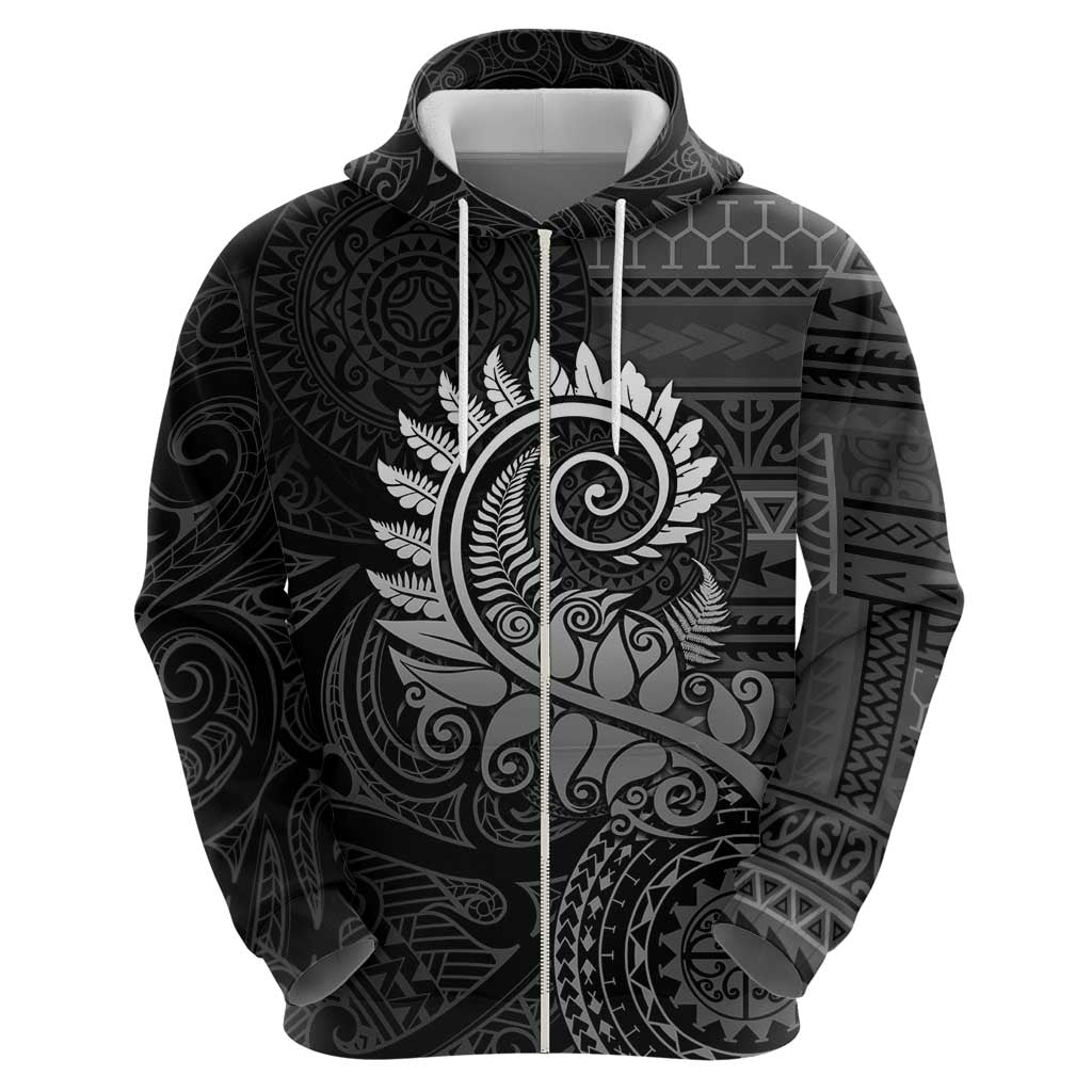 New Zealand Maori Koru Fern Zip Hoodie Spiral Polynesian Style Gray