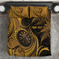 Personalised New Zealand Gold Darts Bedding Set Maori Fern Curve Style