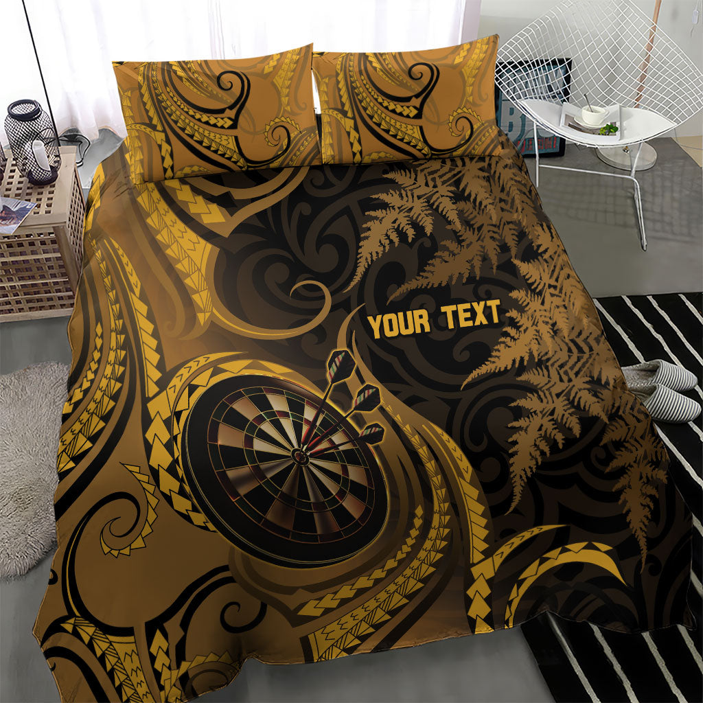 Personalised New Zealand Gold Darts Bedding Set Maori Fern Curve Style