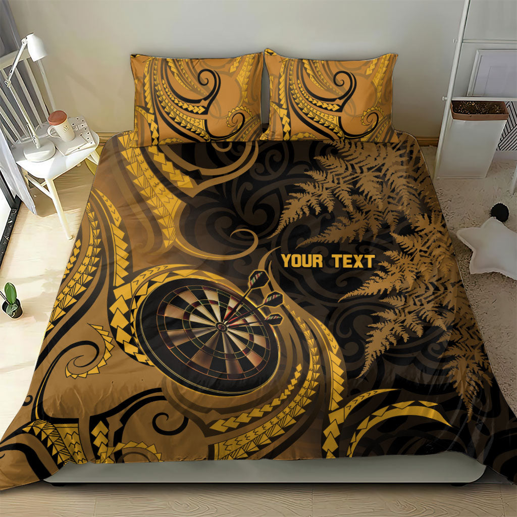 Personalised New Zealand Gold Darts Bedding Set Maori Fern Curve Style