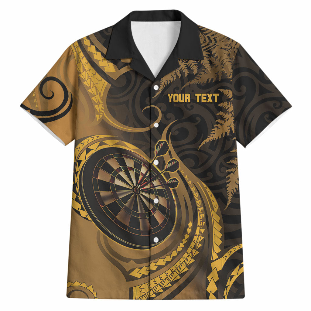 Personalised New Zealand Gold Darts Hawaiian Shirt Maori Fern Curve Style