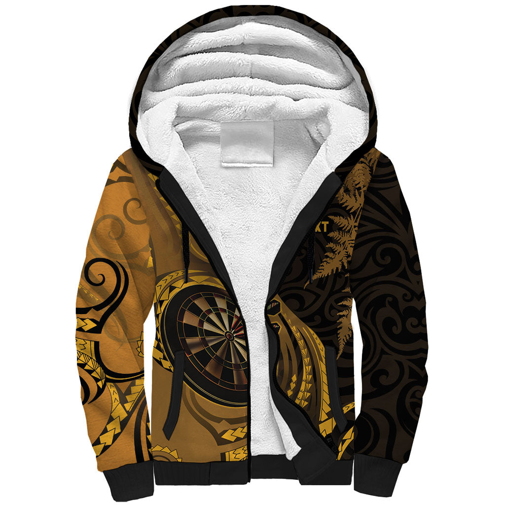 Personalised New Zealand Gold Darts Sherpa Hoodie Maori Fern Curve Style