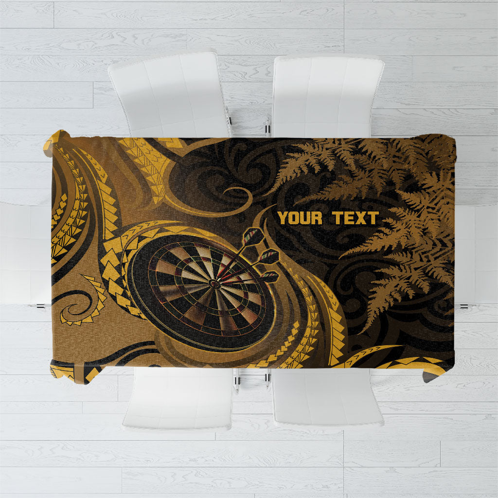Personalised New Zealand Gold Darts Tablecloth Maori Fern Curve Style