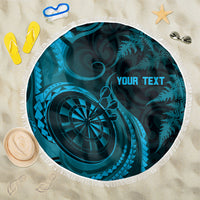 Personalised New Zealand Turquoise Darts Beach Blanket Maori Fern Curve Style