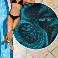 Personalised New Zealand Turquoise Darts Beach Blanket Maori Fern Curve Style