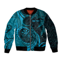 Personalised New Zealand Turquoise Darts Bomber Jacket Maori Fern Curve Style