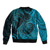 Personalised New Zealand Turquoise Darts Bomber Jacket Maori Fern Curve Style