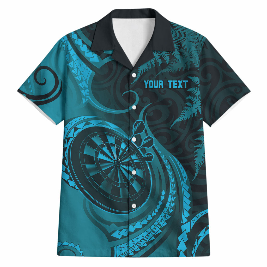 Personalised New Zealand Turquoise Darts Hawaiian Shirt Maori Fern Curve Style