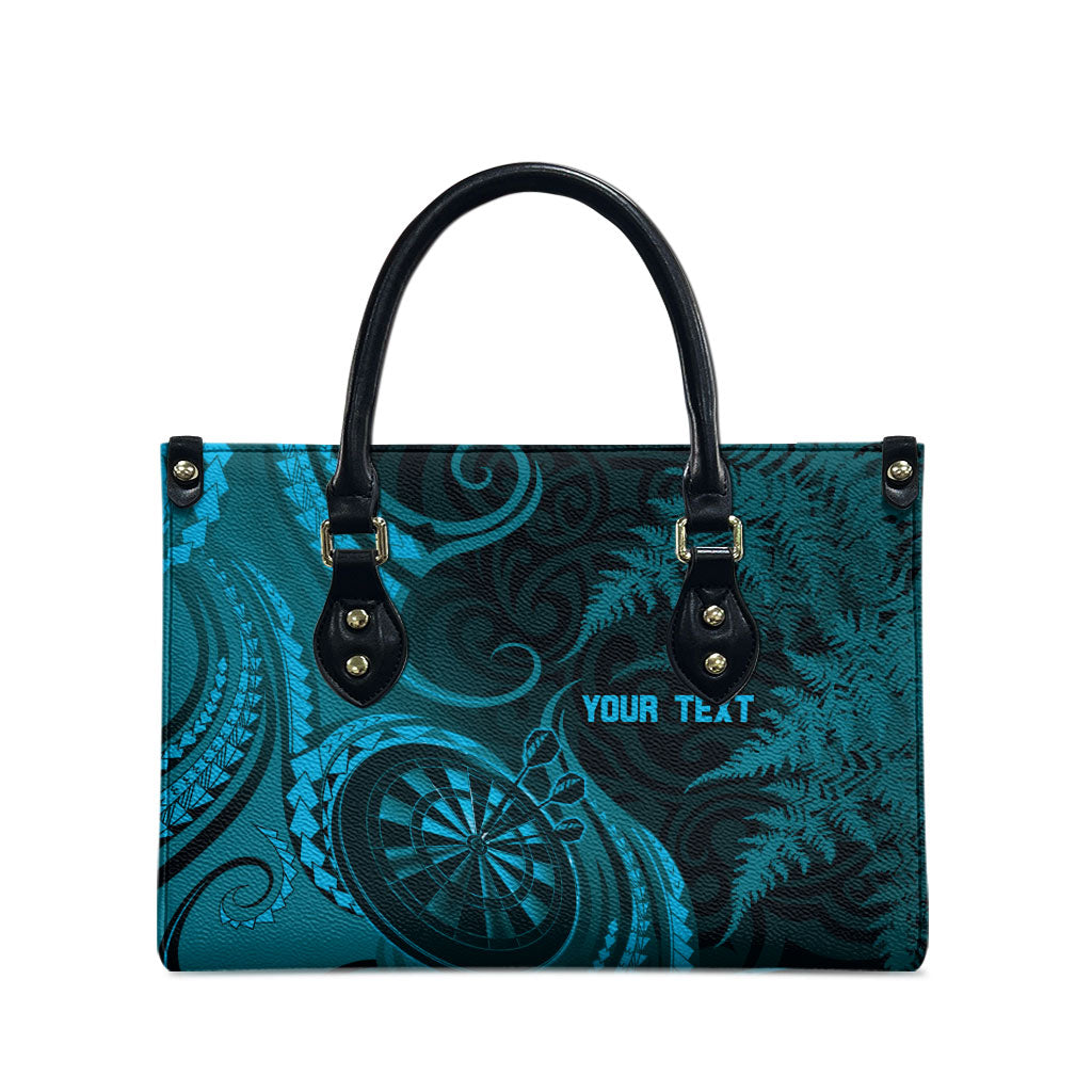 Personalised New Zealand Turquoise Darts Leather Bag Maori Fern Curve Style