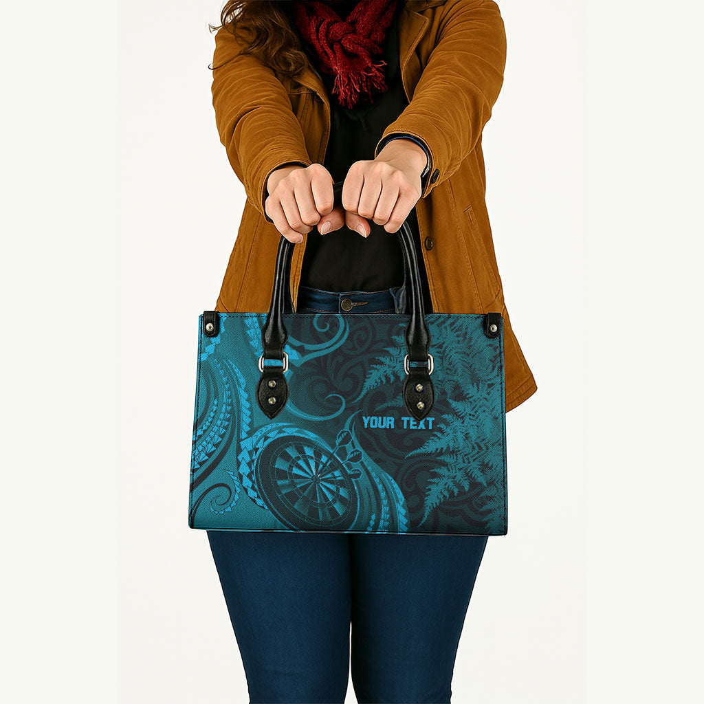 Personalised New Zealand Turquoise Darts Leather Bag Maori Fern Curve Style
