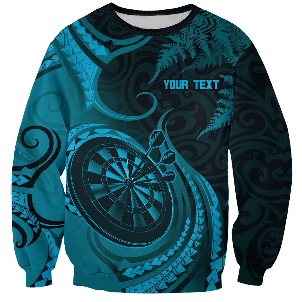 Personalised New Zealand Turquoise Darts Sweatshirt Maori Fern Curve Style