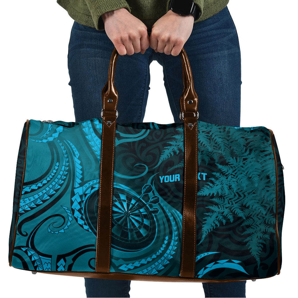 Personalised New Zealand Turquoise Darts Travel Bag Maori Fern Curve Style