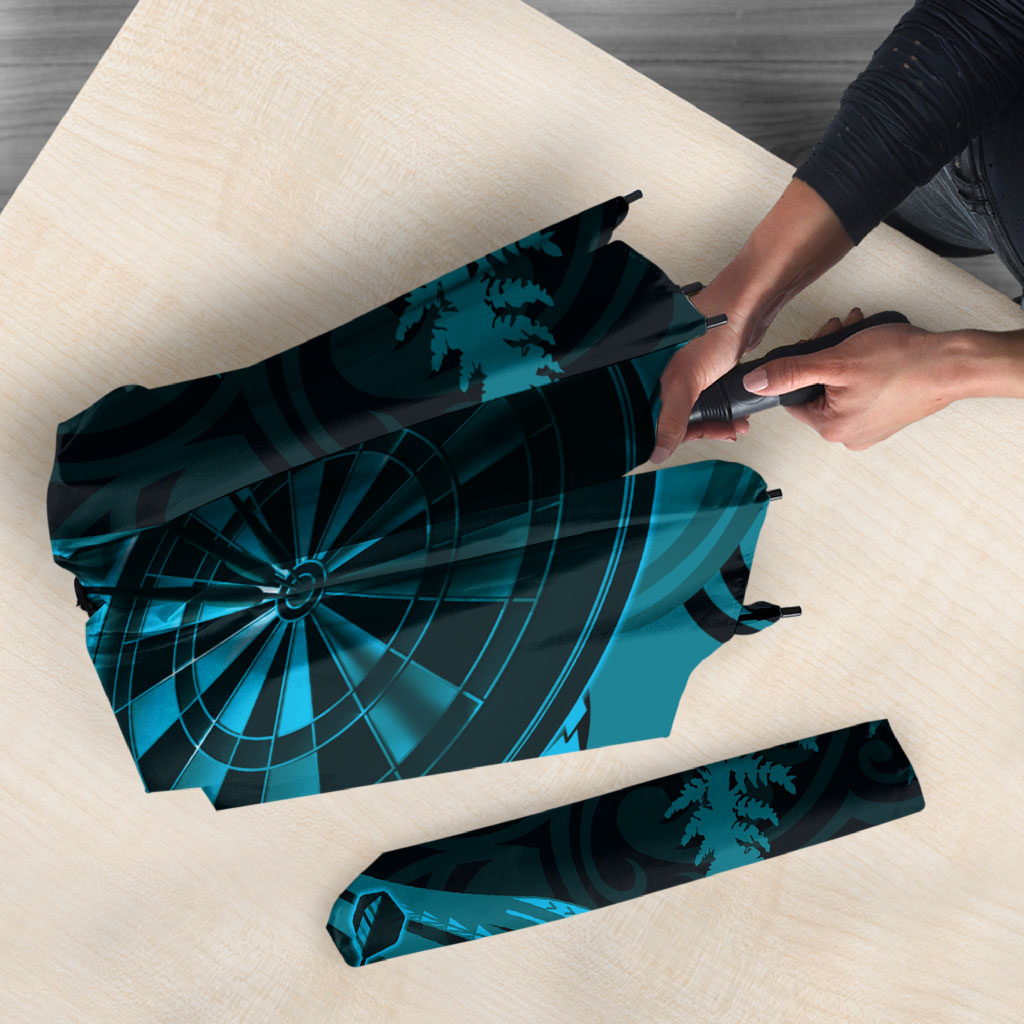 Personalised New Zealand Turquoise Darts Umbrella Maori Fern Curve Style