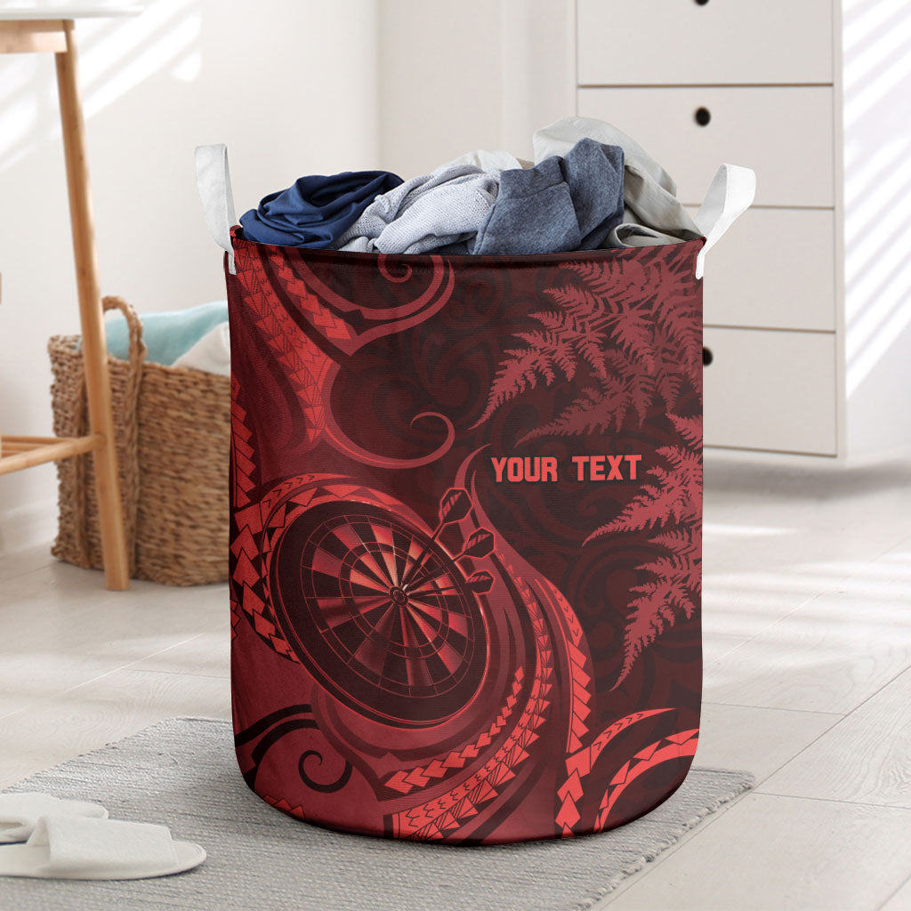 Personalised New Zealand Red Darts Laundry Basket Maori Fern Curve Style