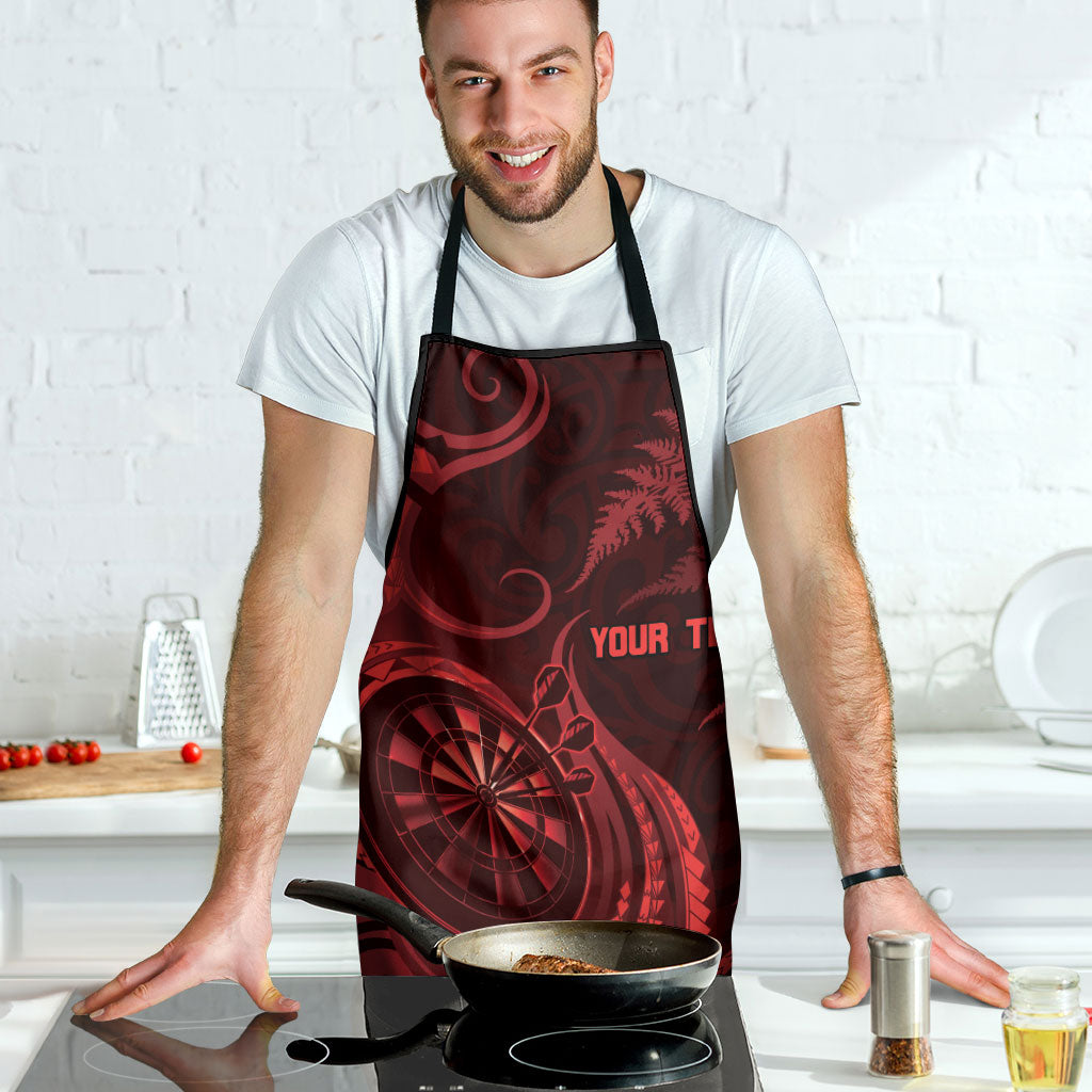 Personalised New Zealand Red Darts Apron Maori Fern Curve Style