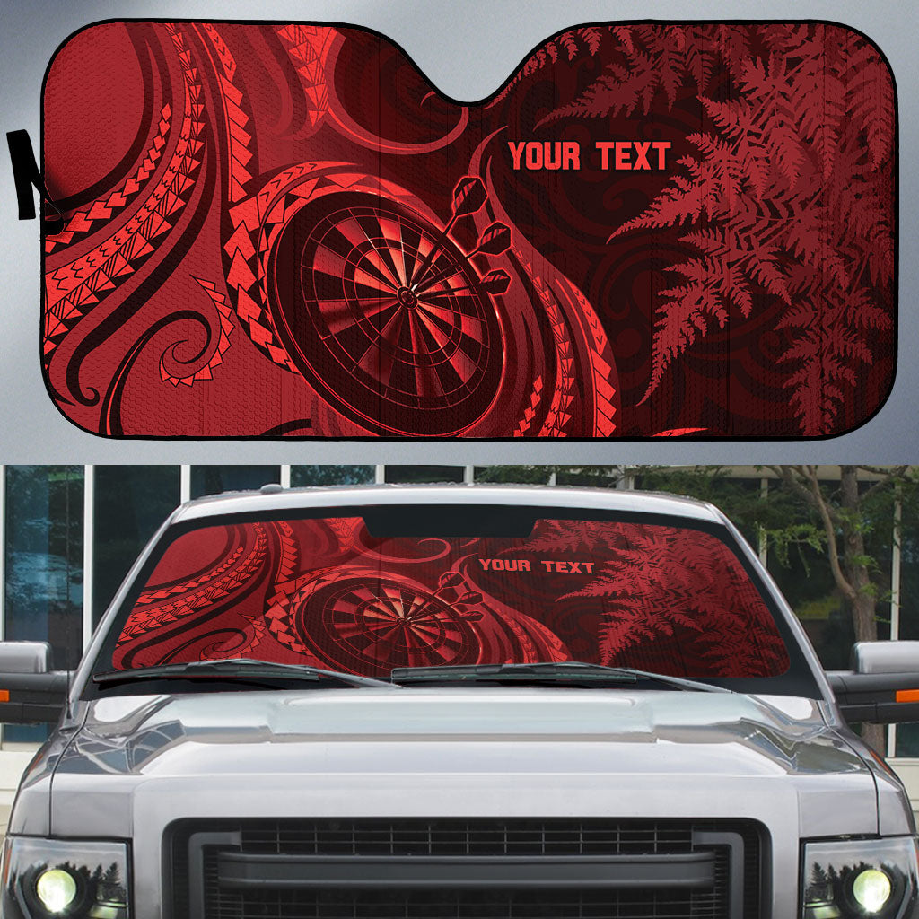 Personalised New Zealand Red Darts Auto Sun Shade Maori Fern Curve Style