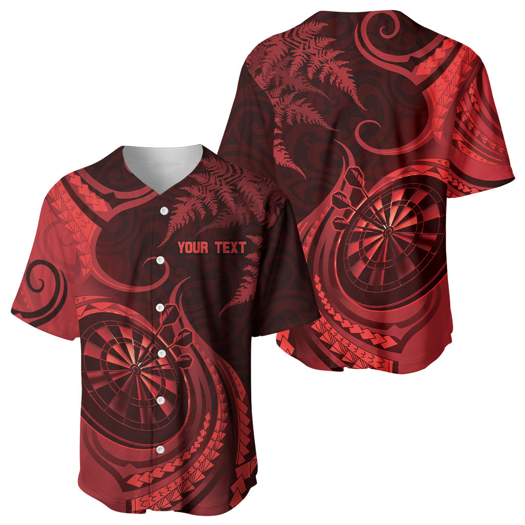 Personalised New Zealand Red Darts Baseball Jersey Maori Fern Curve Style