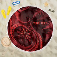 Personalised New Zealand Red Darts Beach Blanket Maori Fern Curve Style