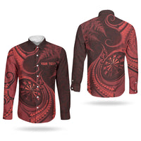 Personalised New Zealand Red Darts Couples Matching Long Sleeve Bodycon Dress and Long Sleeve Button Shirt Maori Fern Curve Style