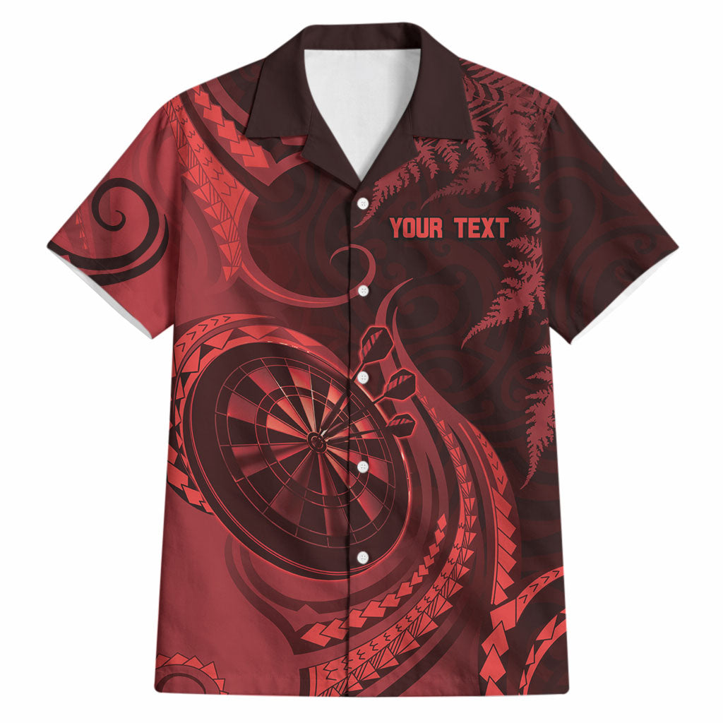 Personalised New Zealand Red Darts Hawaiian Shirt Maori Fern Curve Style