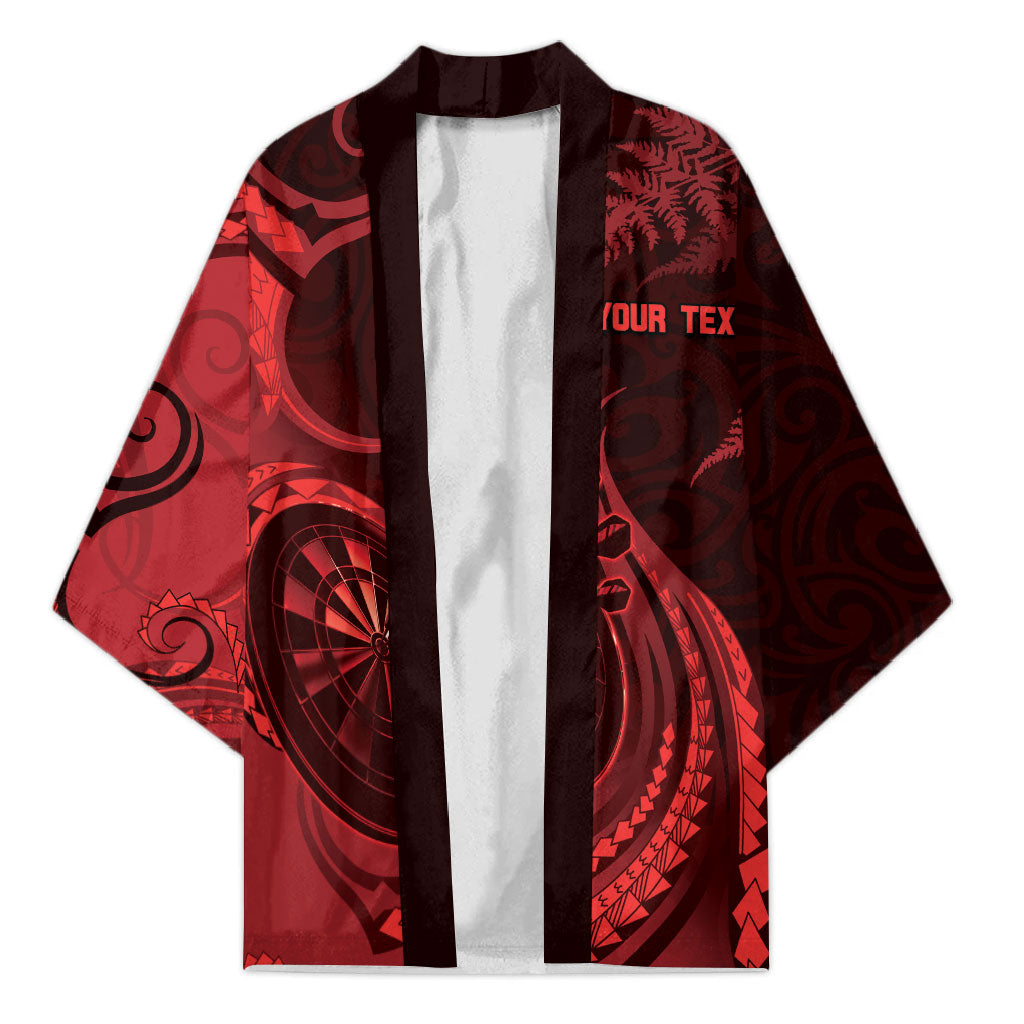 Personalised New Zealand Red Darts Kimono Maori Fern Curve Style
