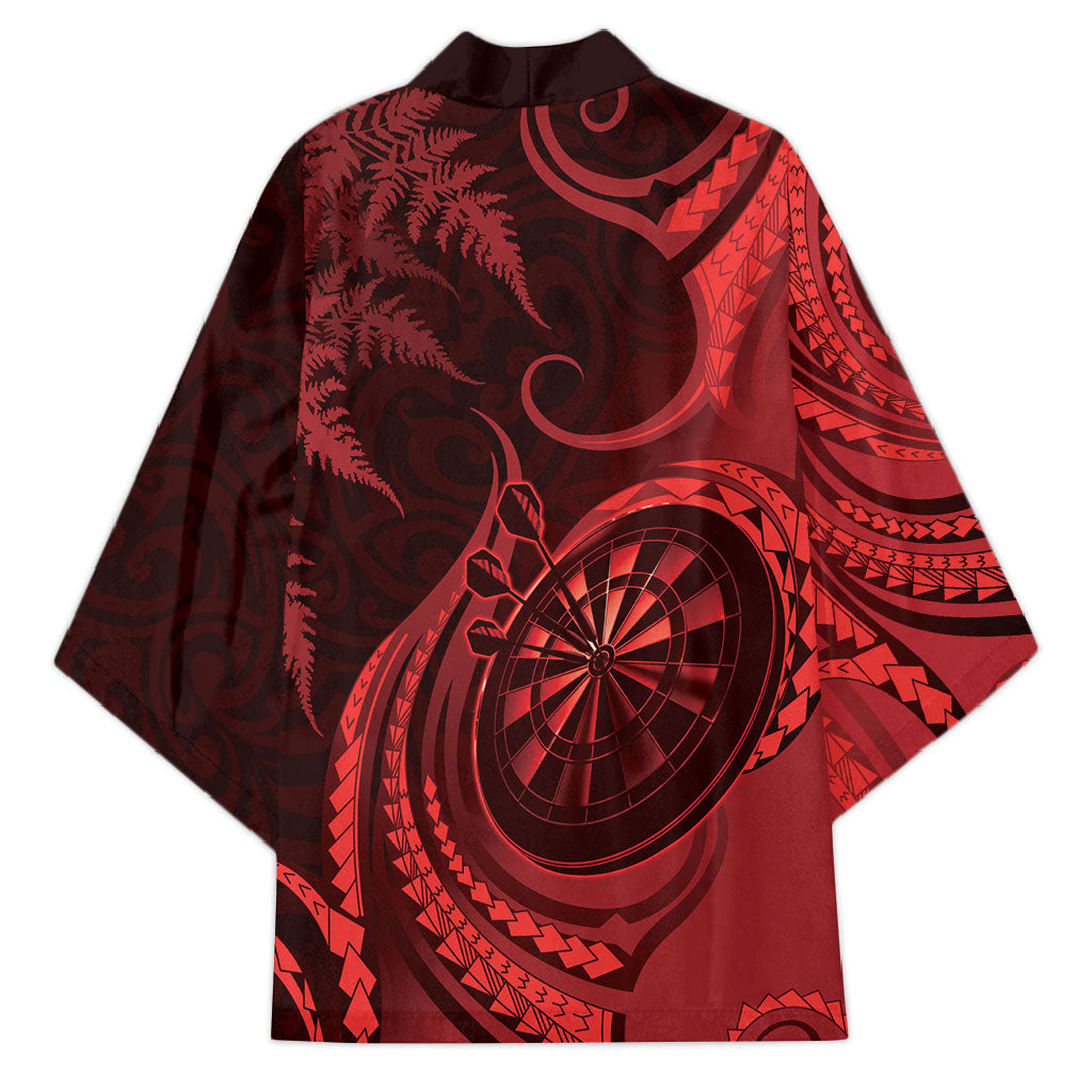 Personalised New Zealand Red Darts Kimono Maori Fern Curve Style