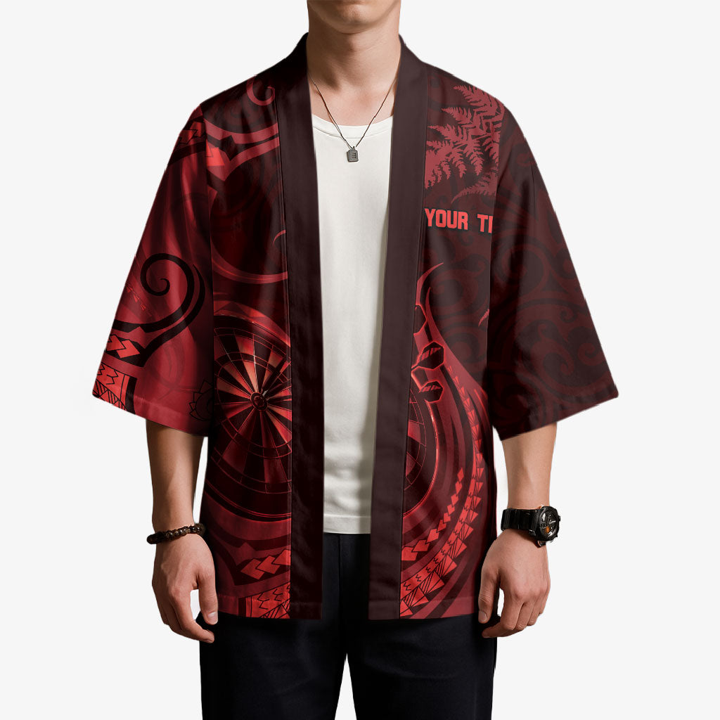 Personalised New Zealand Red Darts Kimono Maori Fern Curve Style