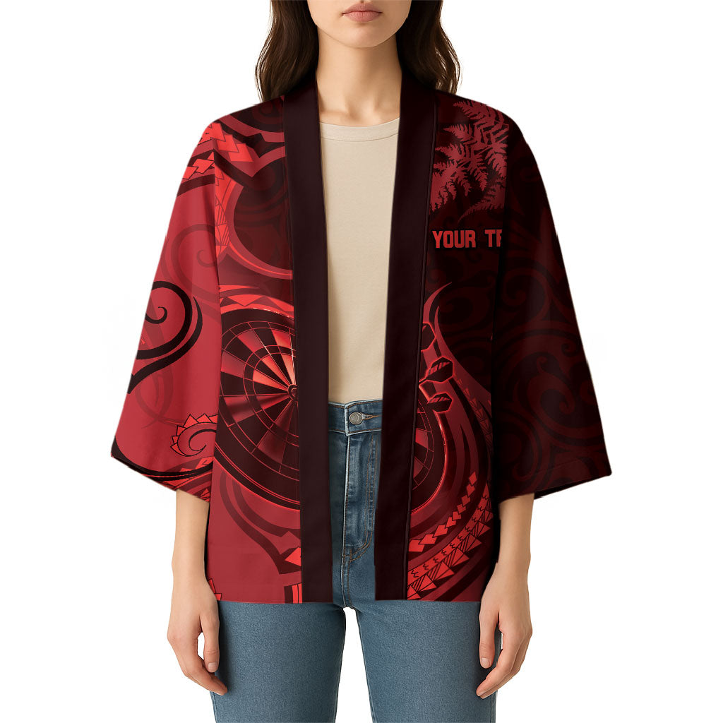 Personalised New Zealand Red Darts Kimono Maori Fern Curve Style