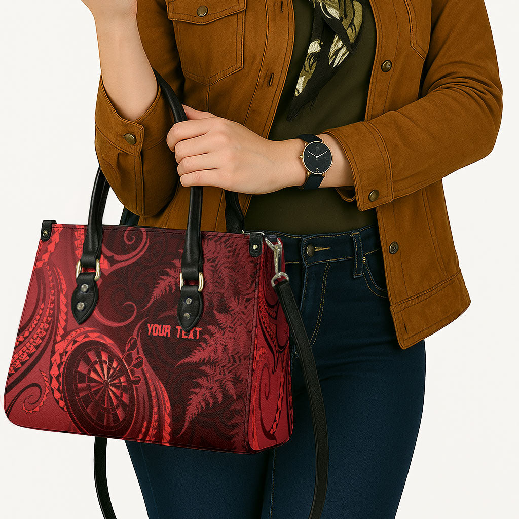 Personalised New Zealand Red Darts Leather Bag Maori Fern Curve Style