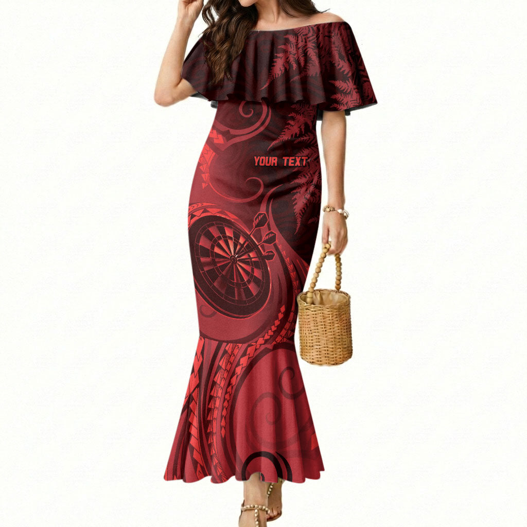Personalised New Zealand Red Darts Mermaid Dress Maori Fern Curve Style