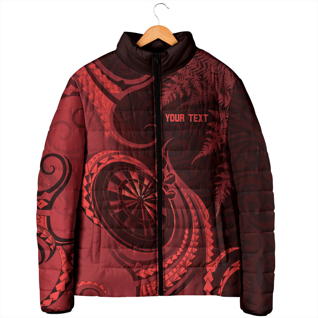Personalised New Zealand Red Darts Padded Jacket Maori Fern Curve Style