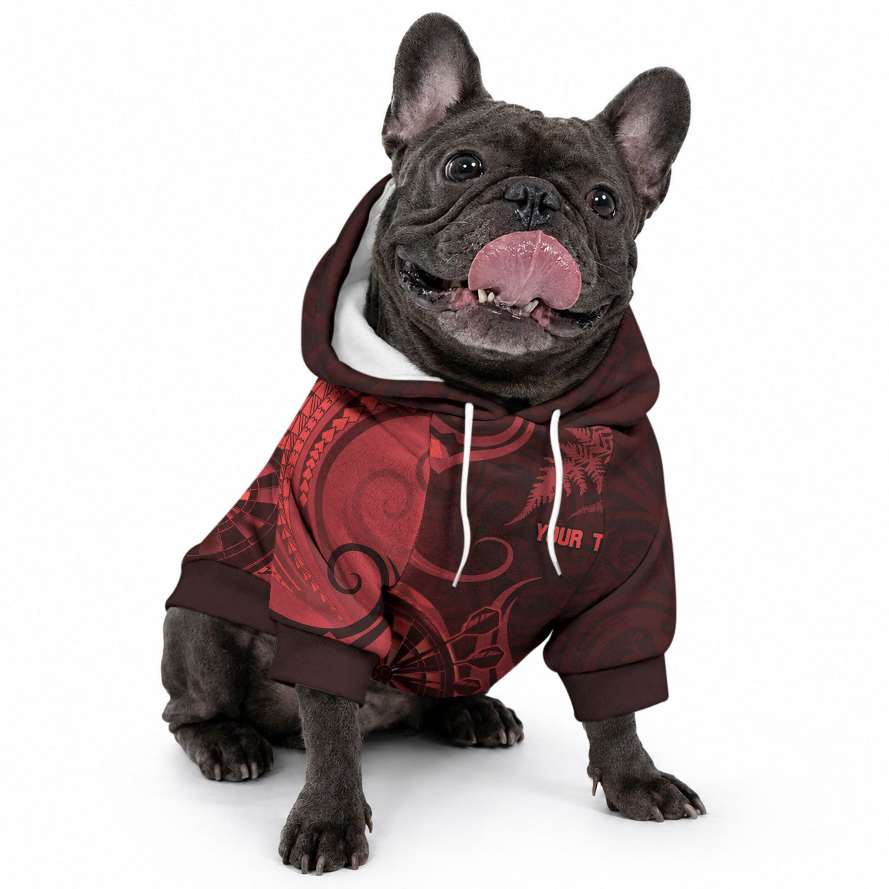 New Zealand Red Darts Pet Hoodie Maori Fern Curve Style
