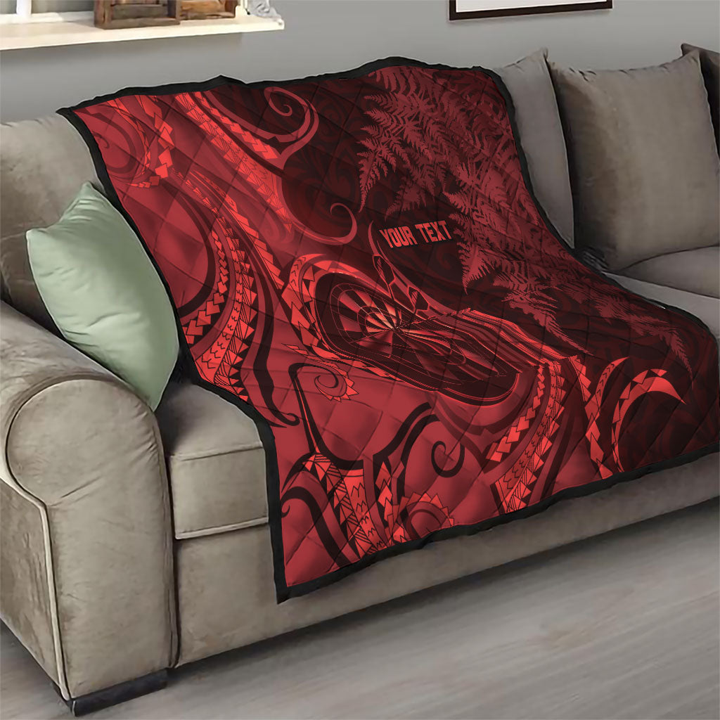 Personalised New Zealand Red Darts Quilt Maori Fern Curve Style