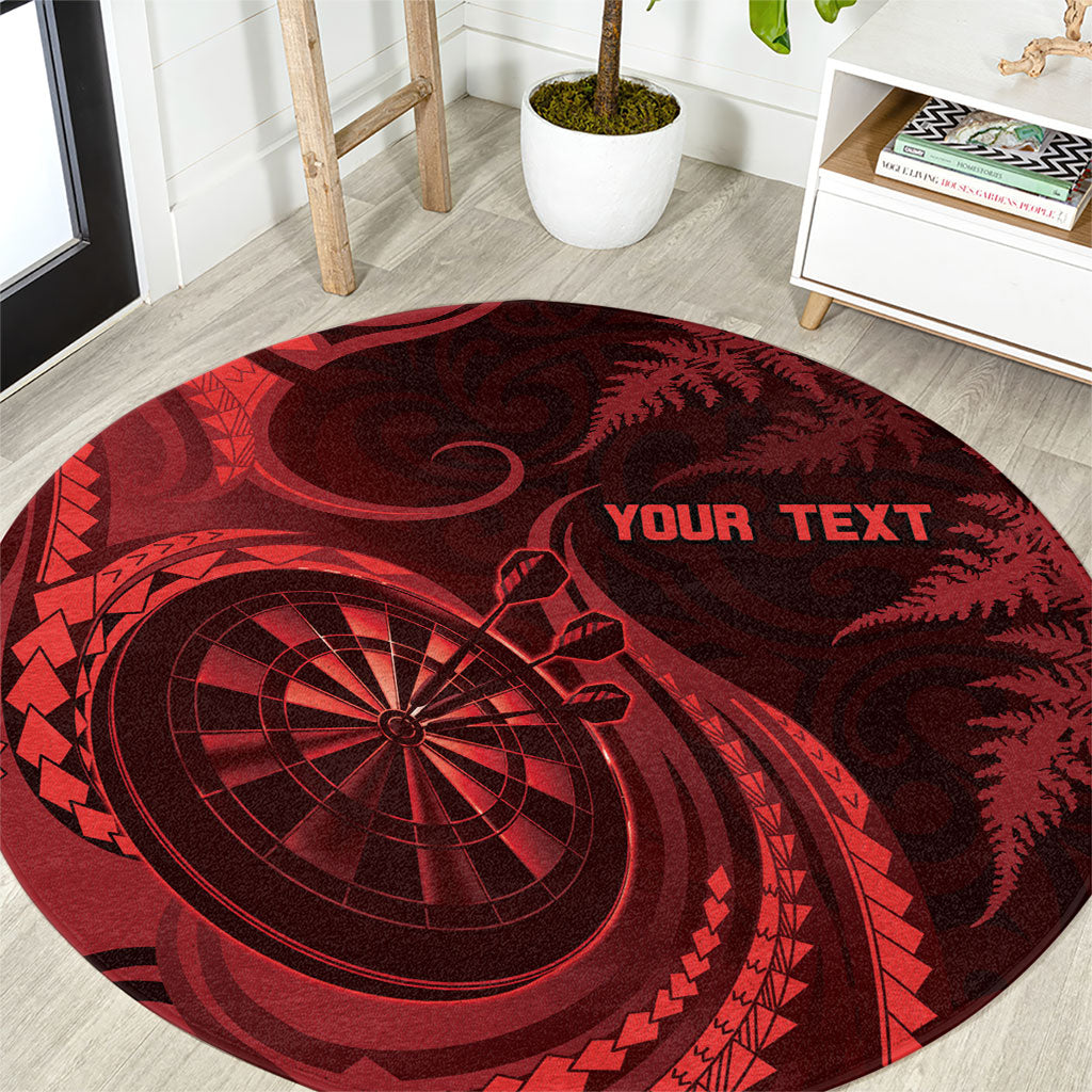 Personalised New Zealand Red Darts Round Carpet Maori Fern Curve Style